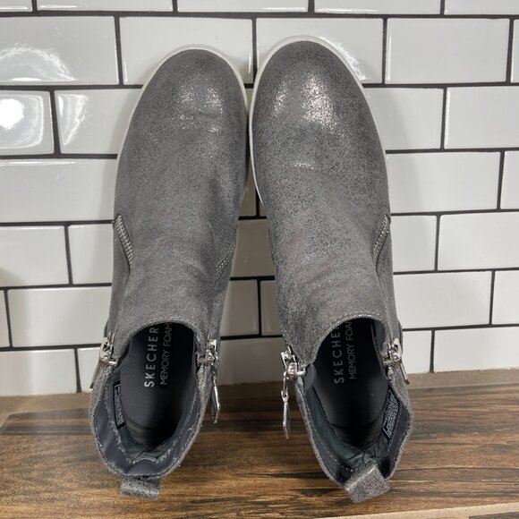 Skechers Lift Off Womens Size 9.5 Shoes Shimmer Pewter Hidden Wedge Ankle Boots - Picture 6 of 13